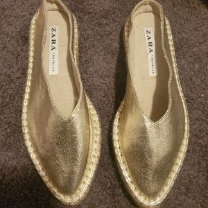 Zara gold espadrilles pointed toe flats